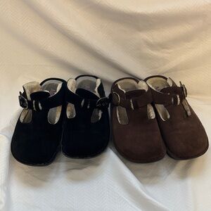 Alegria women’s size 37 Black and Brown Suede clogs 2 pair